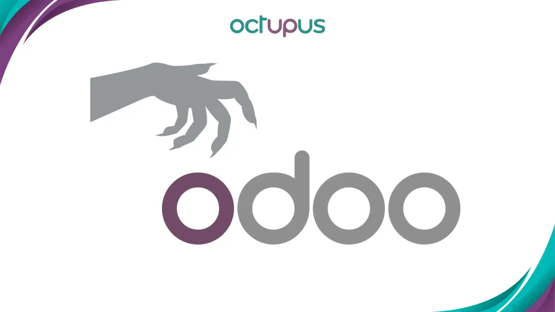 El logo de Odoo con una sombra monstruosa amenazante desde arriba.