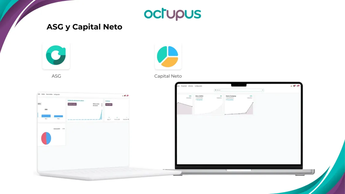 Infografía que muestra pantallazos de los módulos de ASG y Capital Neto