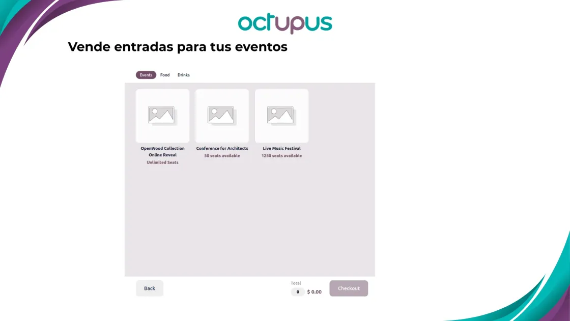 Ejemplo de cómo se muestra la venta de entradas en un TPV