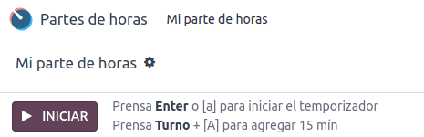 Captura de pantalla del módulo de Parte de Horas por el cuál puedes fichar en cualquier momento y lugar tu entrada y salida al trabajo