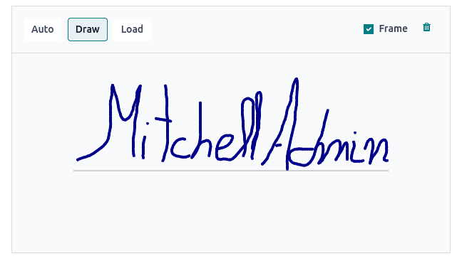 Captura de pantalla de la generación manual de una firma a nombre de Mitchell Admin