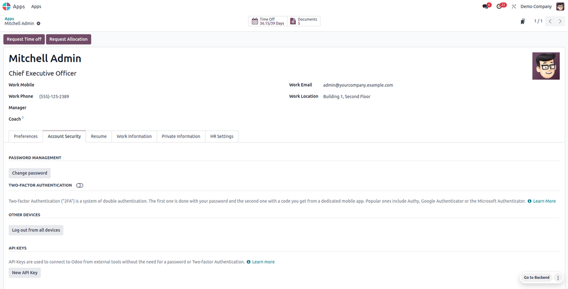 Menu de Ajustes de MI perfil, con la pestaña de Seguridad habilitada