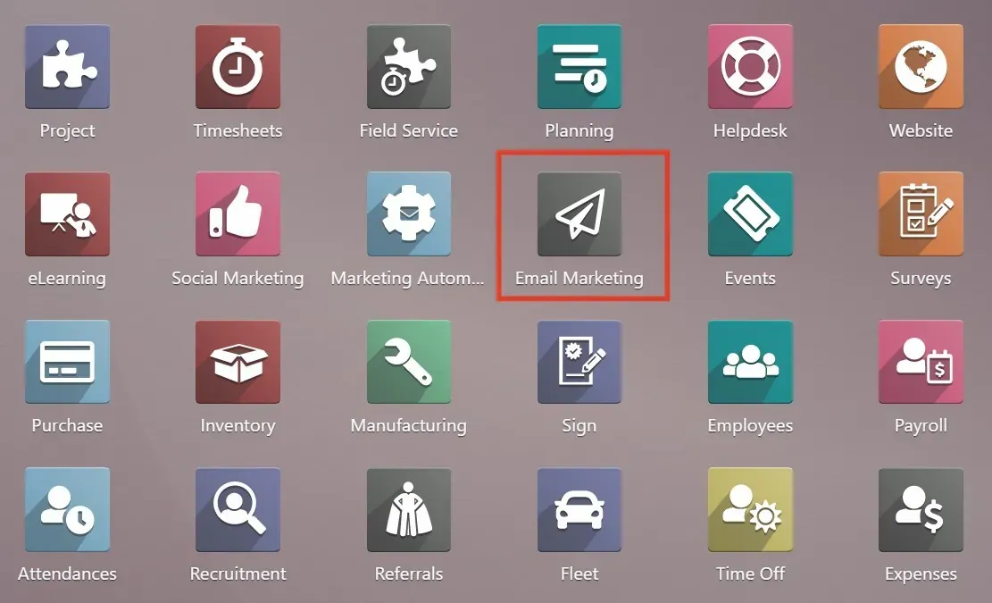 Captura del aspecto en Odoo 16 del módulo Email Marketing