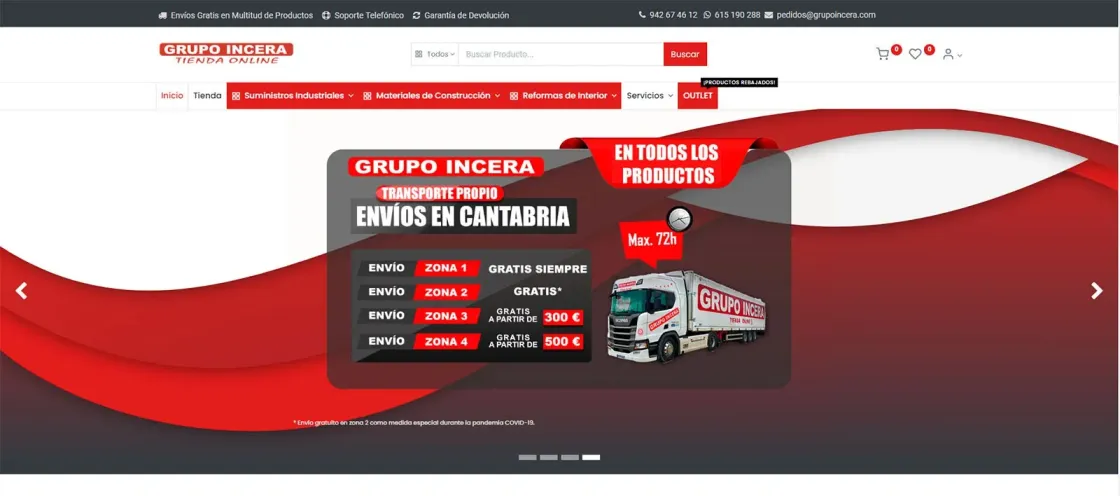 Página del Grupo Incera, hecha en Odoo con Octupus