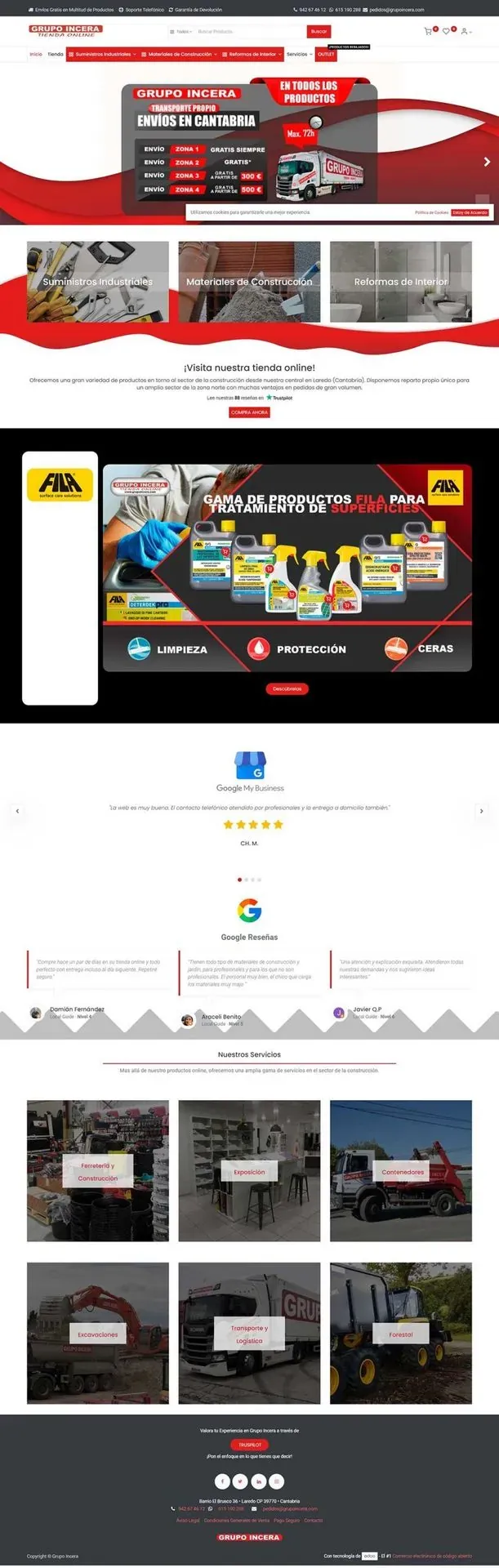 Página del Grupo Incera, hecha en Odoo con Octupus