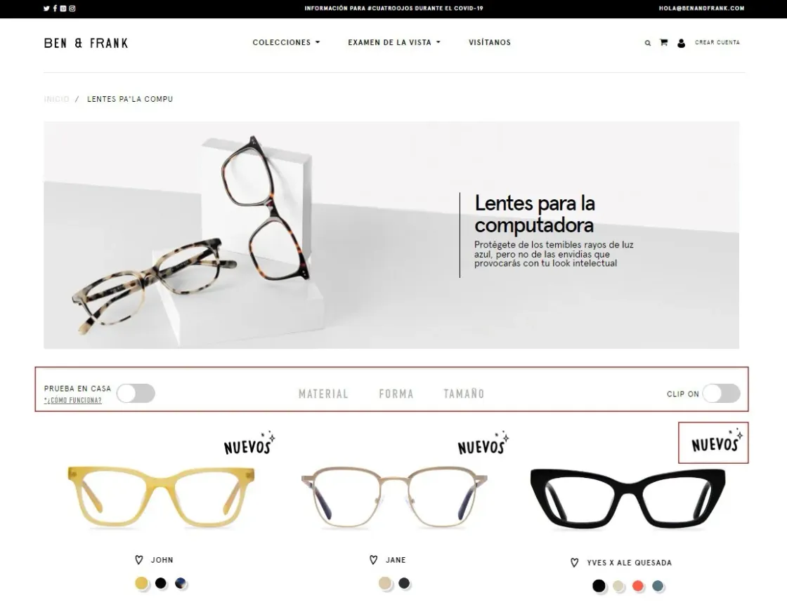 Página de Ben & Frank que se ha realizado en Odoo