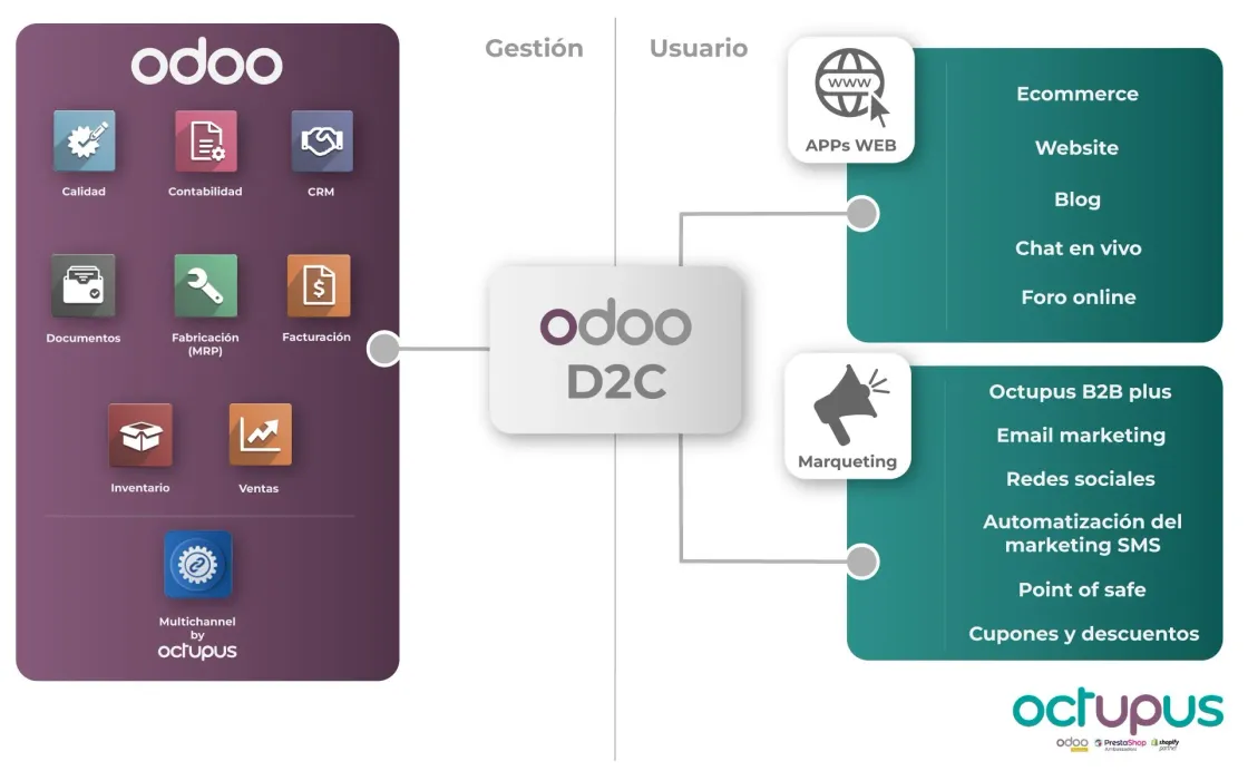 Infografía sobre la gestión de usuario que hace Odoo D2C