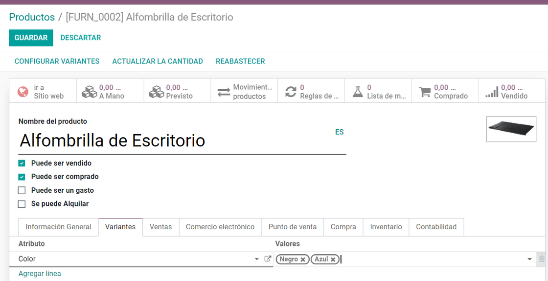 Captura de pantalla del módulo de Fabricación en la que se muestra el producto y su estado