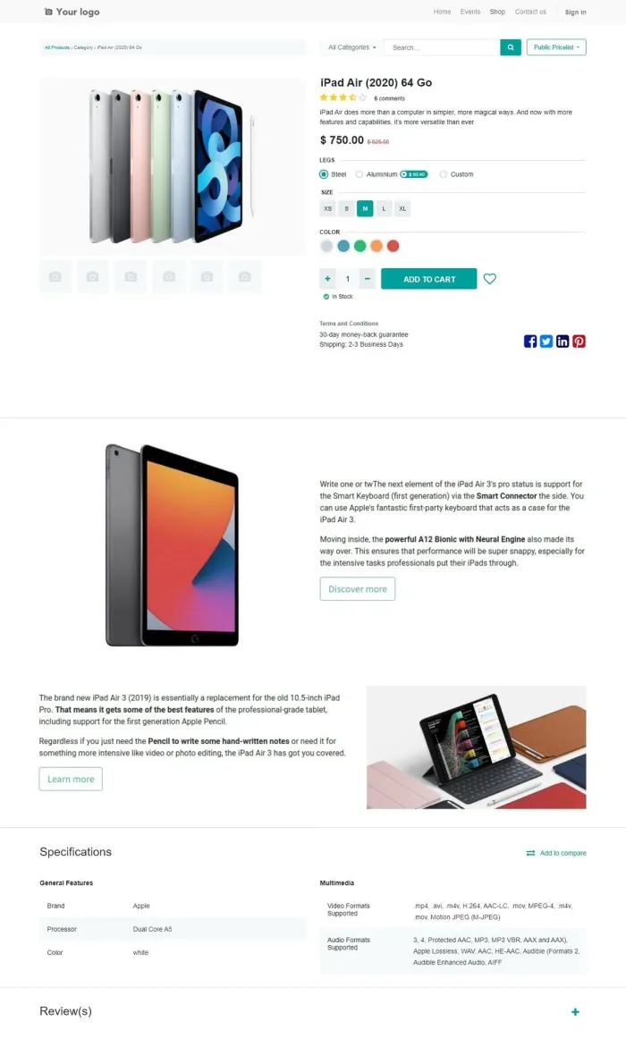 odoo 15 rediseño pagina producto