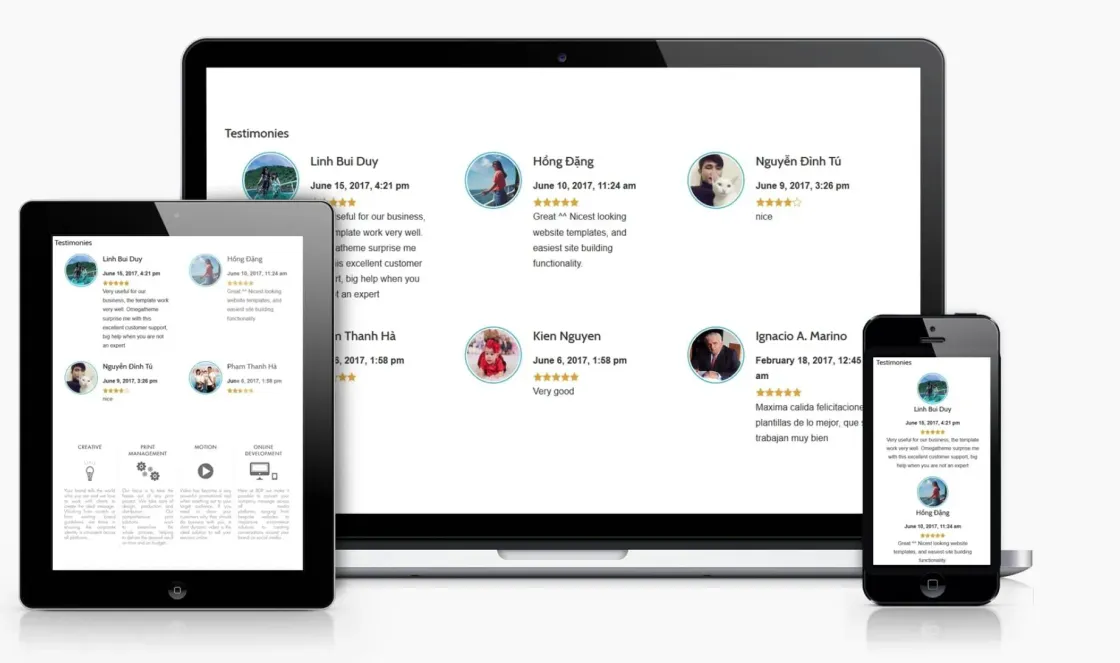 Tres pantallas con las diferentes vistas responsive adaptándo el contenido a ellas