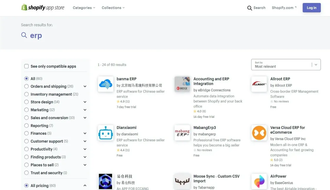 Captura de pantalla de Shopify app store