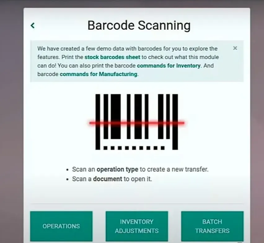 Captura de pantalla del módulo Código de Barras