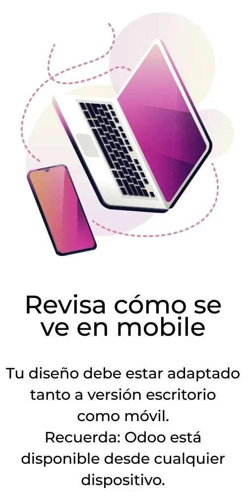 Ilustración de un ordenador y un móvil con texto debajo que pone Revisa cómo se ve en móvil