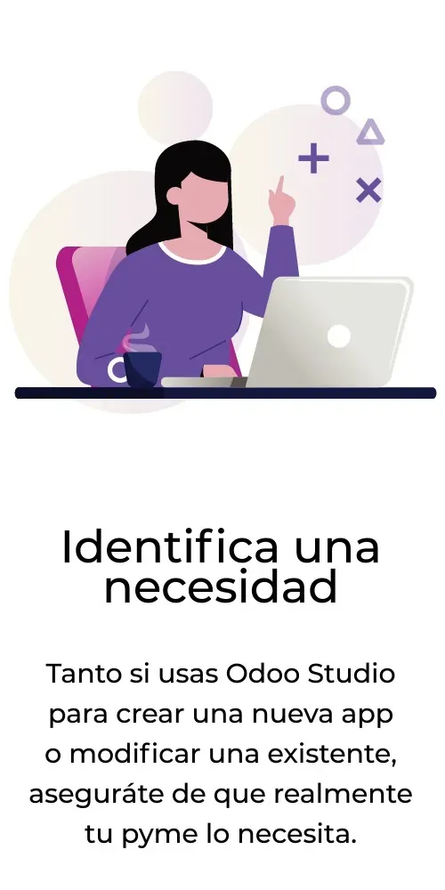 Ilustración de una mujer usando su ordenador con texto debajo que pone Identifica una necesidad