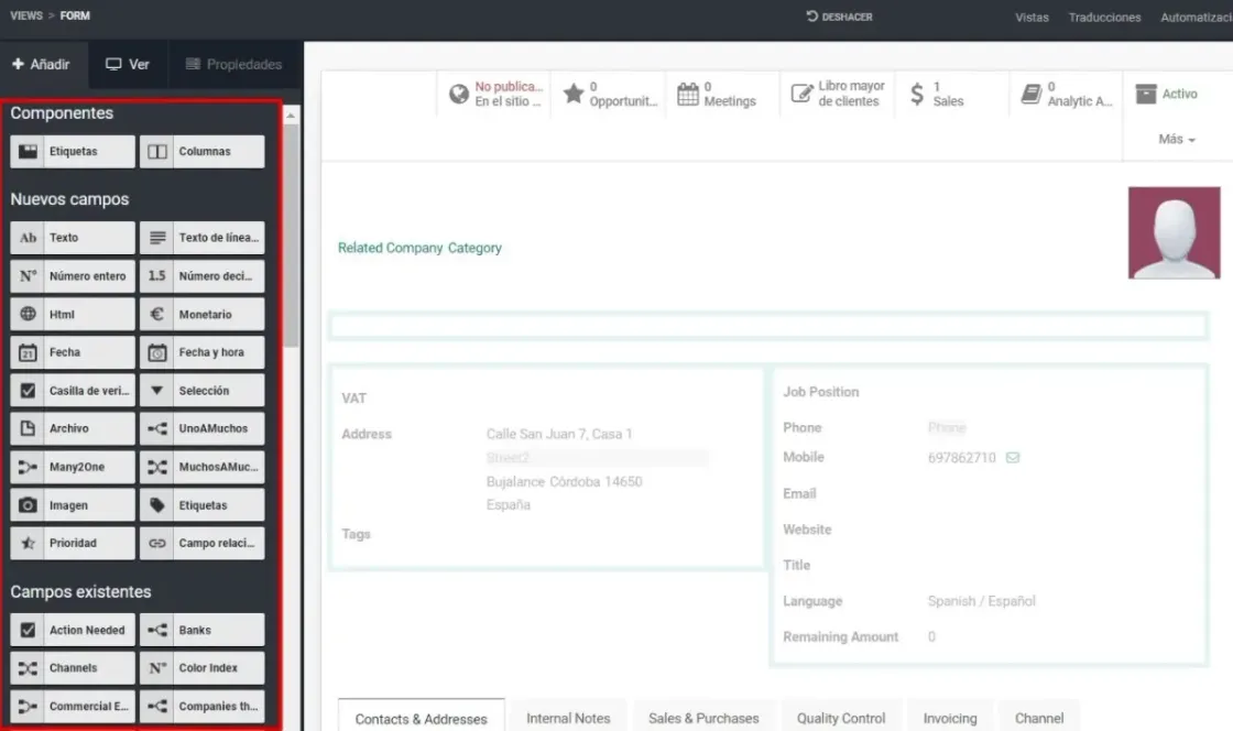 Añadir un nuevo elemento a cualquier es APP es muy simple. En este ejemplo se aprecia la app Contactos. Basta con arrastrar un elemento a la vista deseada y ya estará disponible para su uso inmediato en esta y en cualquier otra APP si se desea