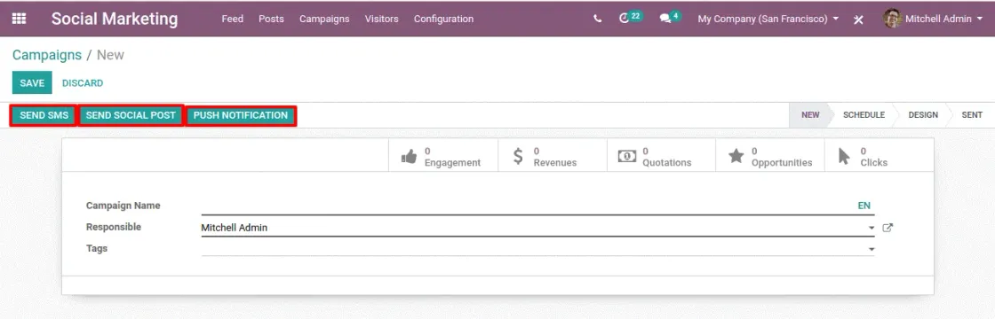 Captura de pantalla de Social Marketing de Odoo