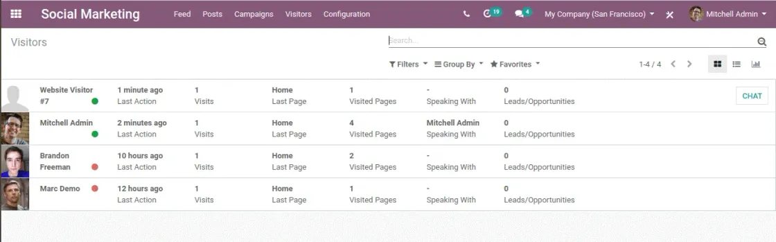 Captura de pantalla de Social Marketing de Odoo