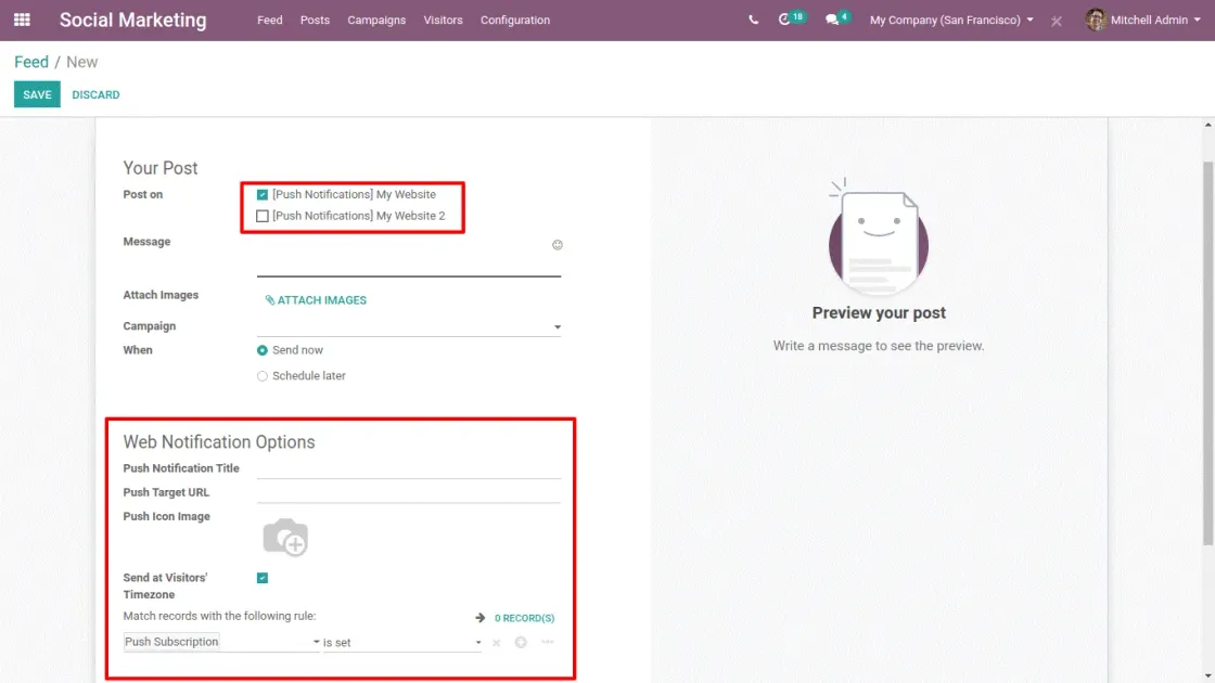 Captura de pantalla de Social Marketing de Odoo