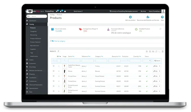 prestashop ecommerce interface