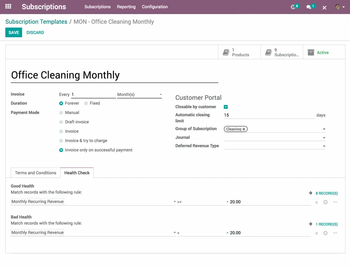 Odoo suscripciones