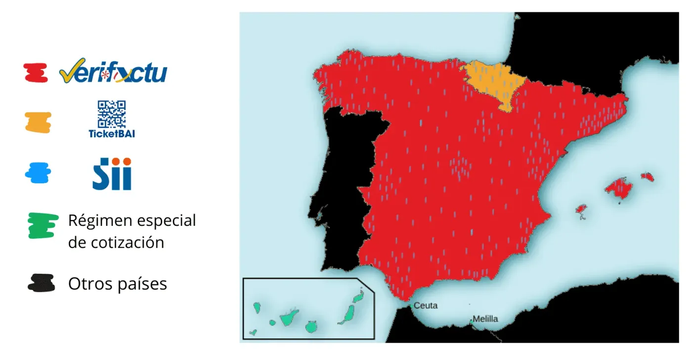 Mapa de España dónde será obligatorio Veri*Factu