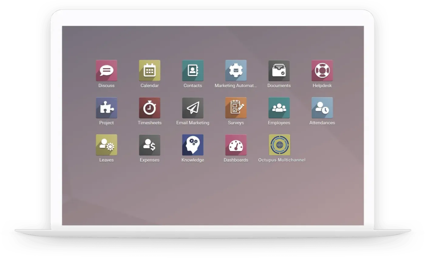 Monitor que muestra una pantalla con Odoo