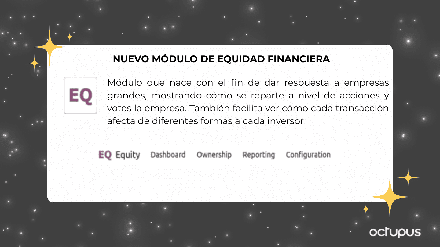 Primer vistazo al módulo de Equity (Equidad financiera)
