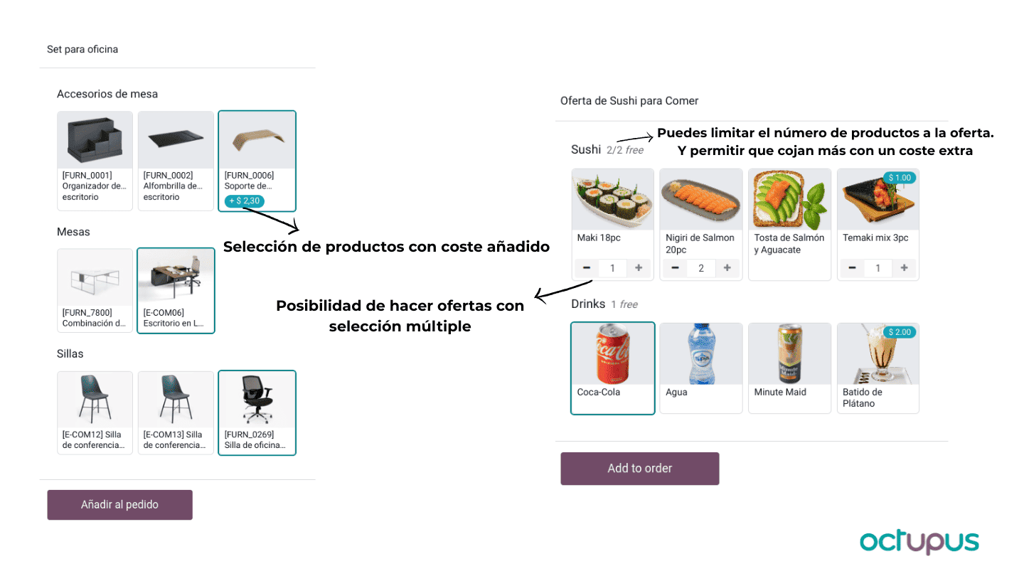 Ejemplo de la mejora de los formularios de elección para el usuario de los Productos Combo en Odoo 19