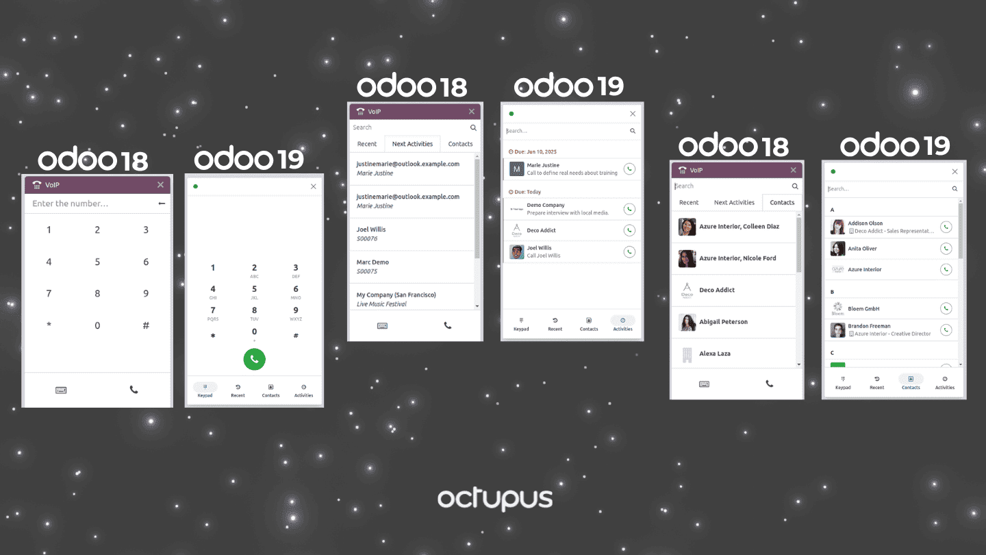 Muestra de los cambios de rediseño de interfaz que hay entre Odoo 18 y Odoo 19
