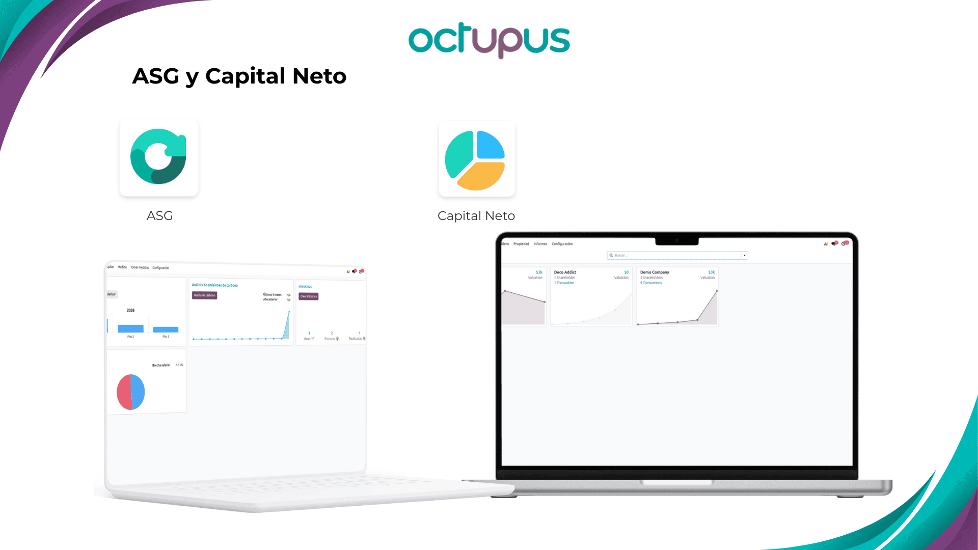 Infografía que muestra pantallazos de los módulos de ASG y Capital Neto