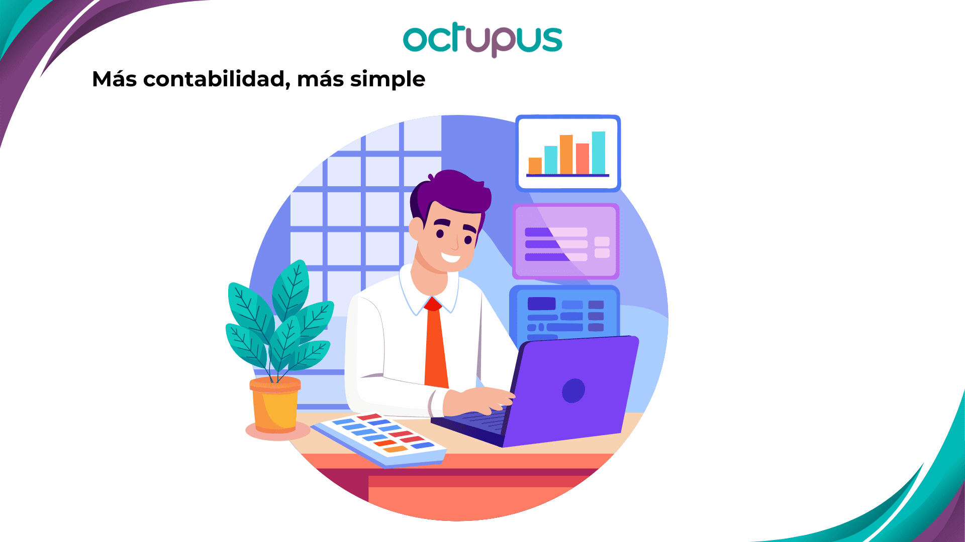 Imagen que muestra a un contable feliz con el ordenador