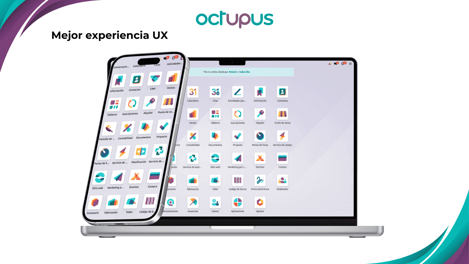 Imagen que muestra un ordenador y un móvil con Odoo