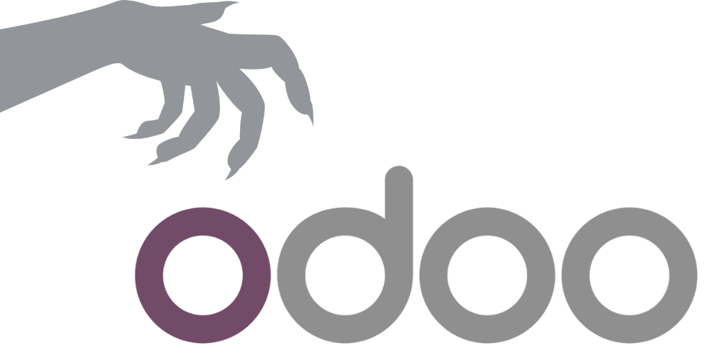 El logo de Odoo con una sombra monstruosa amenazante desde arriba.